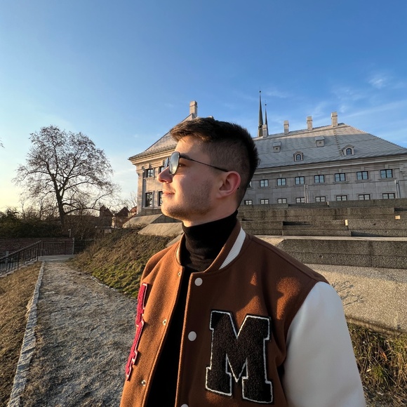 Bershka Varsity Jacket M – Brown/White – Classic College Letterman Style - Picture 1 of 9